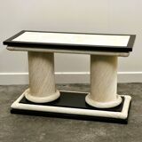 1970s Howard Dilday Organic Rattan Console Table with Black Lacquer Border.