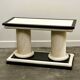 1970s Howard Dilday Organic Rattan Console Table with Black Lacquer Border.