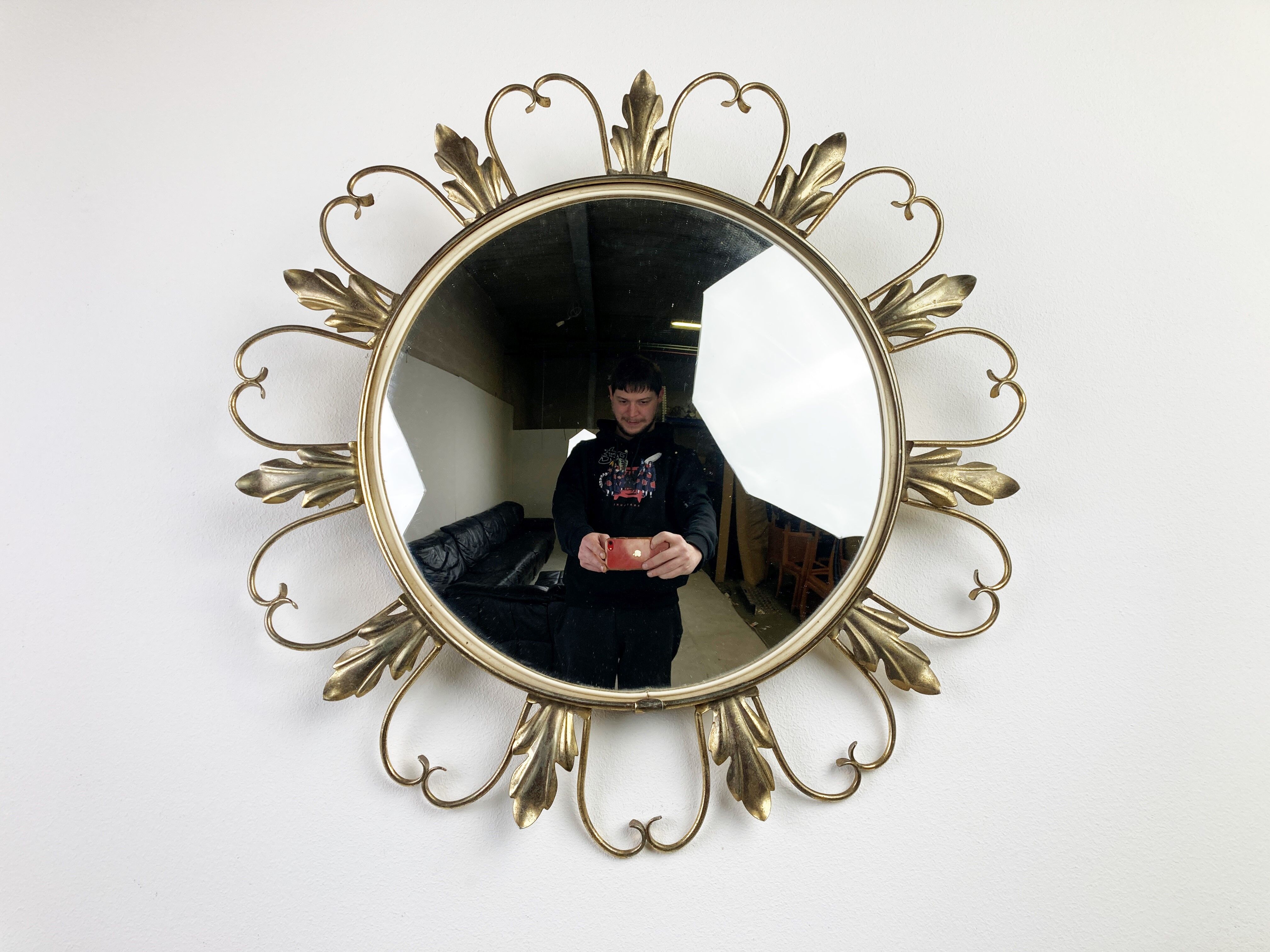 Vintage brass sunburst mirror 46cm