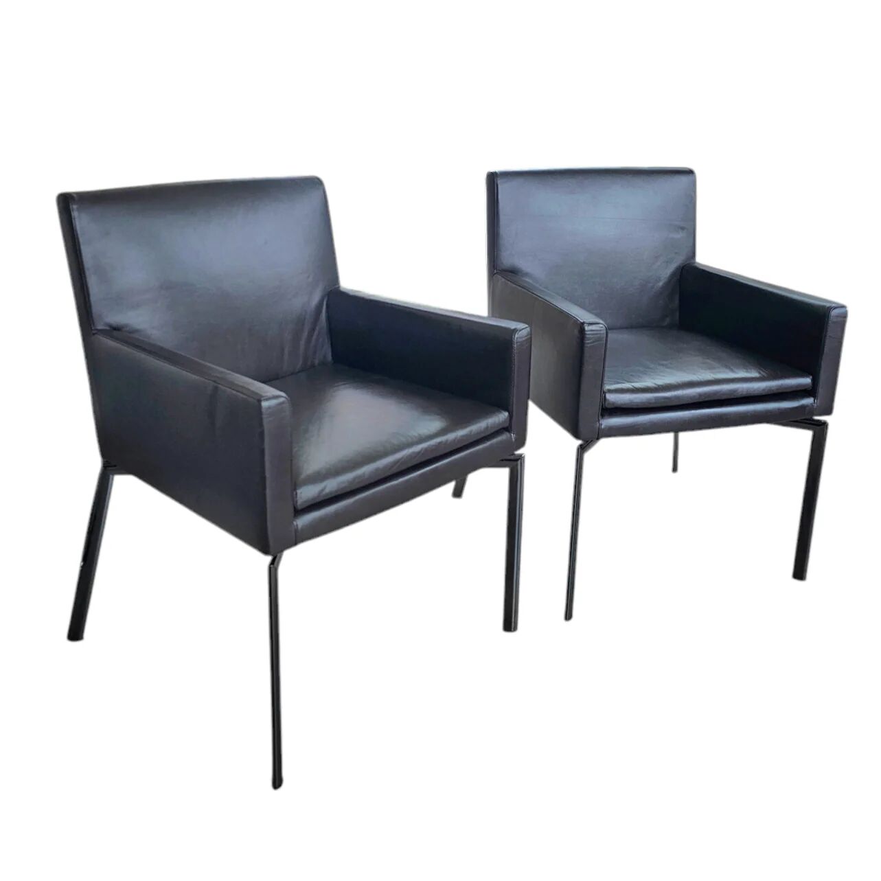 2 x Manet Minotti arm chairs 1990s / dark brown leather / chrome height 83