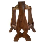 Pair of brutalist neo gothic rush oak tripod stools, France ca 1960s