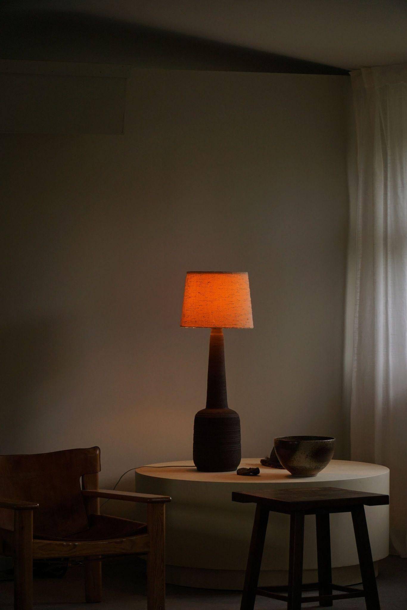 Tall decorative floor lamp in organic ceramic, mid-century Danish, 1970s.