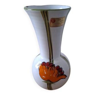 Vase vintage FRATELLI FANCIULLACCI blanc 8226 avec décor de fleurs