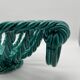 Vintage fruit basket in green enamelled woven earthenware