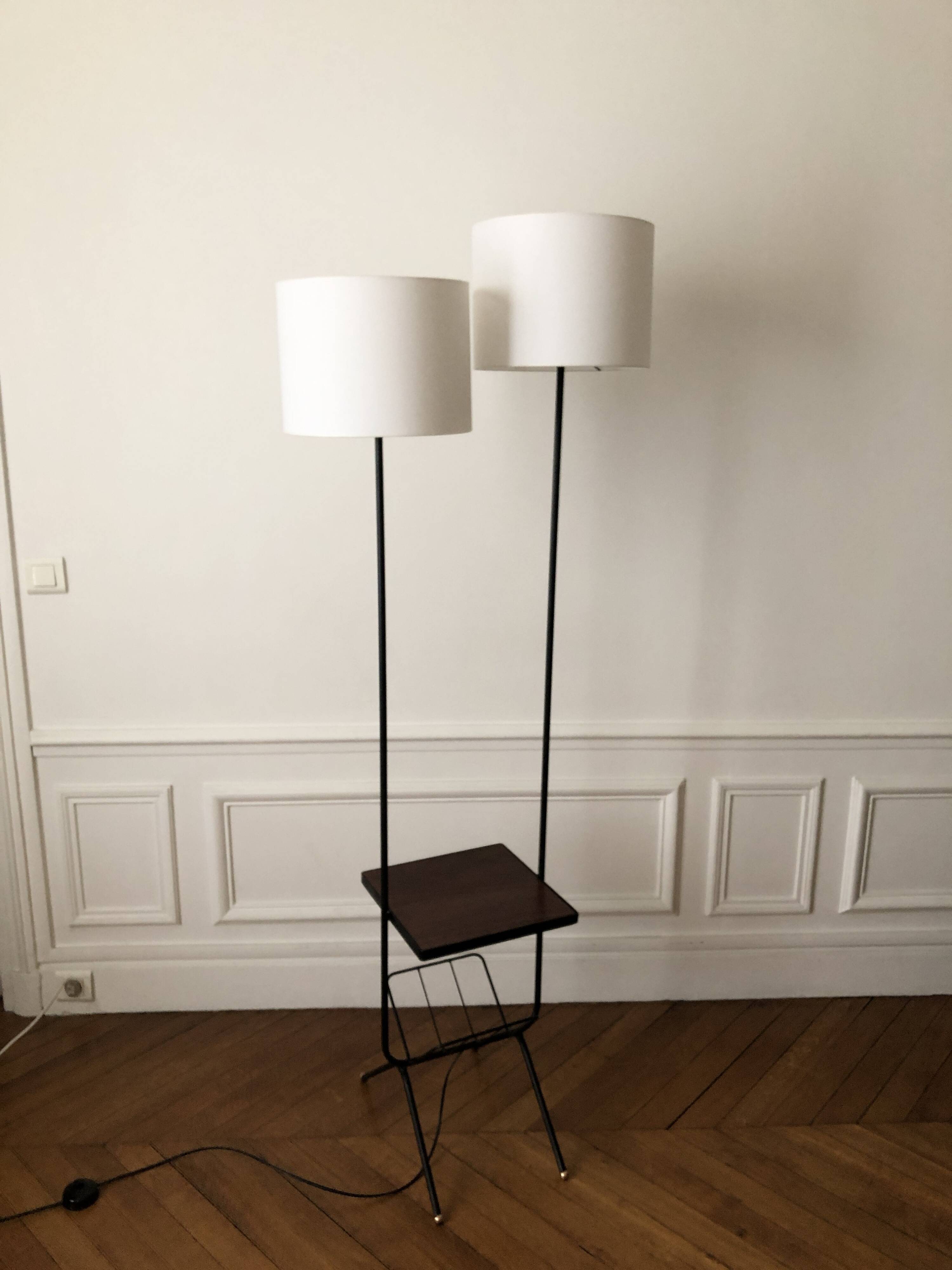 1950s-60s floor lamp with shelf and magazine holder.