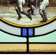 Art Deco Stained Glass Panel Depicting Early Football Scene, Belgium ca. 19