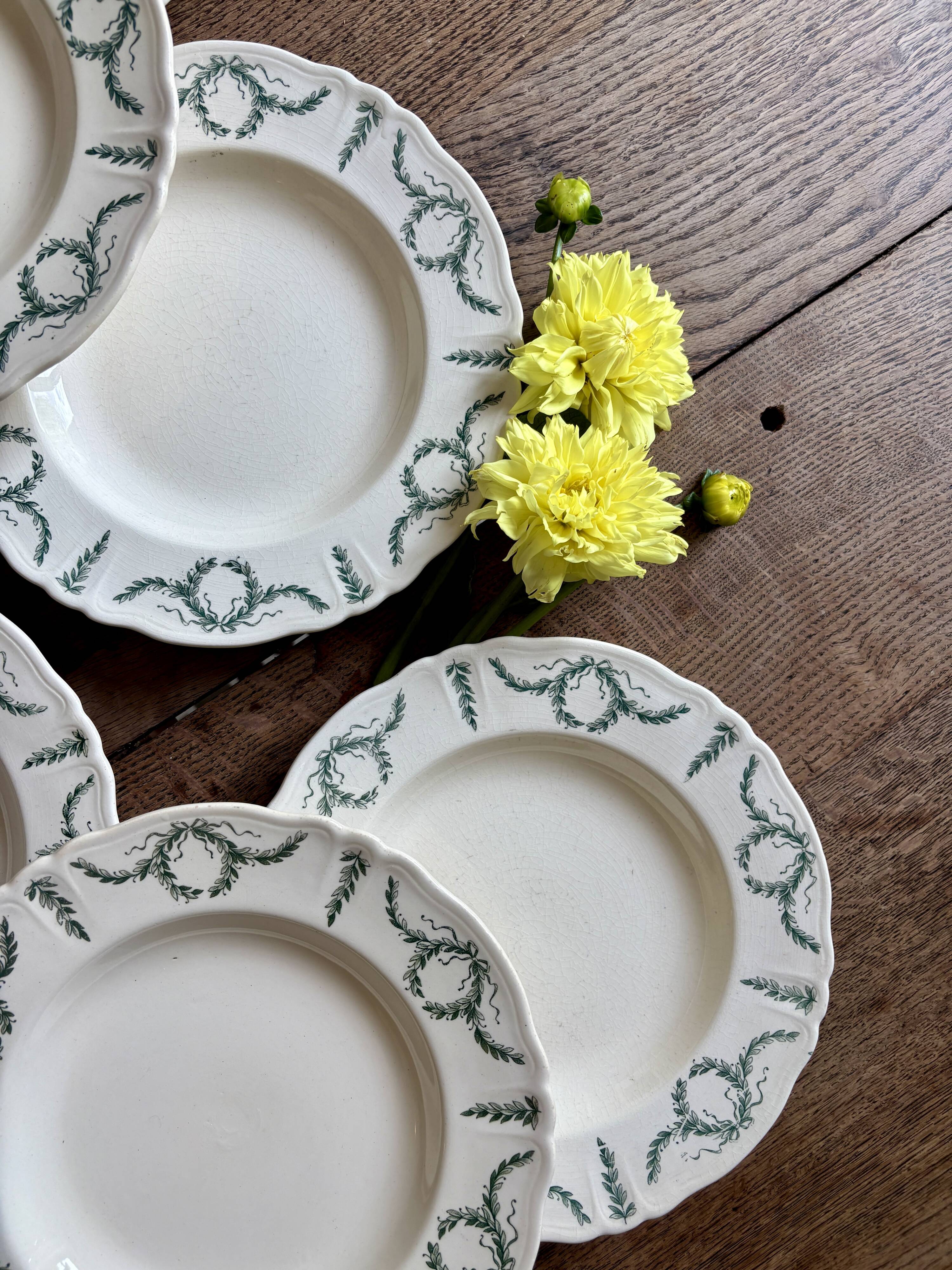 Set of 8 antique deep plates in ironstone, Villey de Longch.