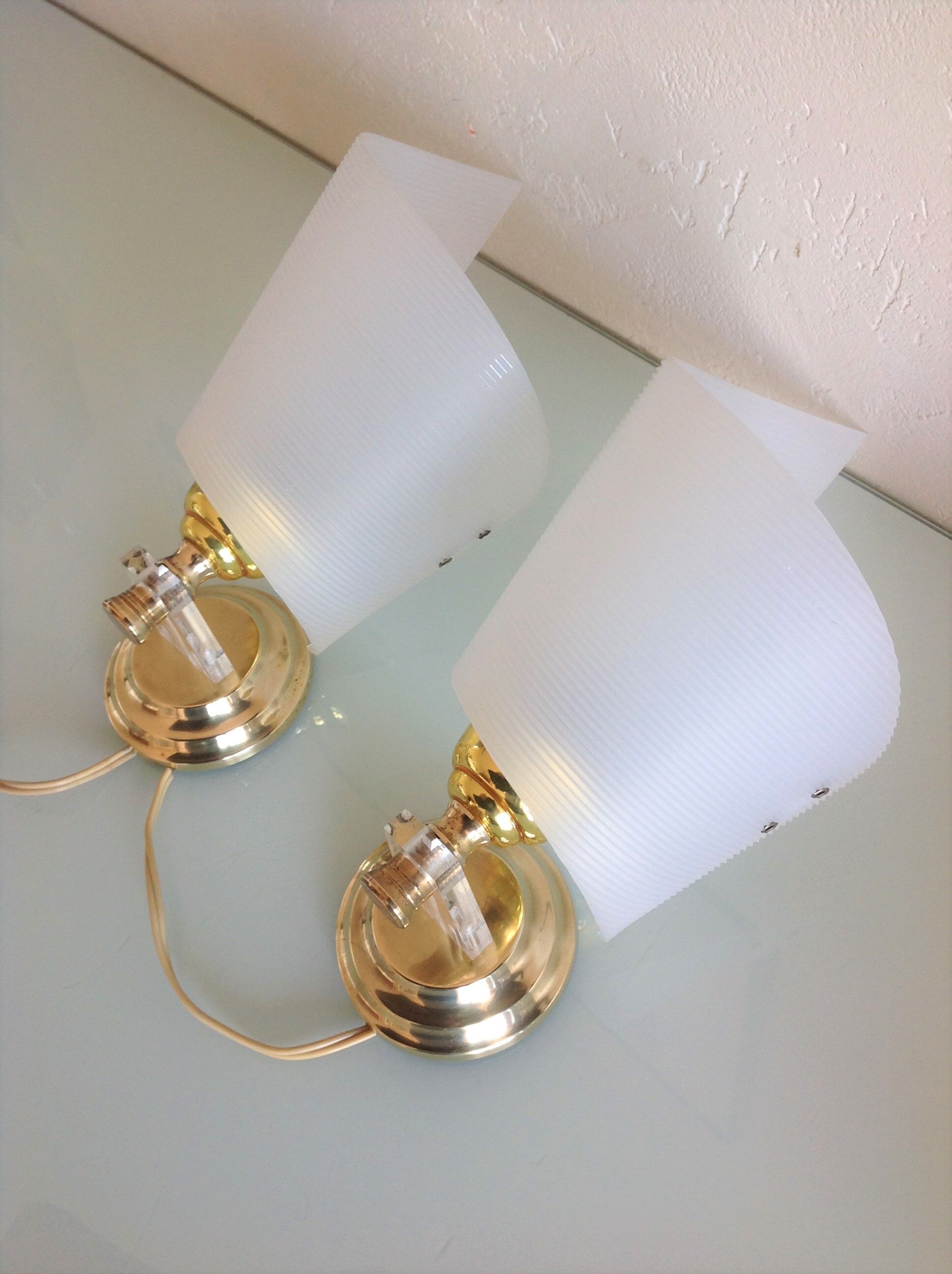 Pair of brass and perspex white /vintage 50-60s wall light