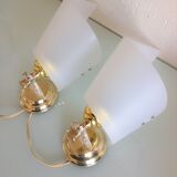 Pair of brass and perspex white /vintage 50-60s wall light