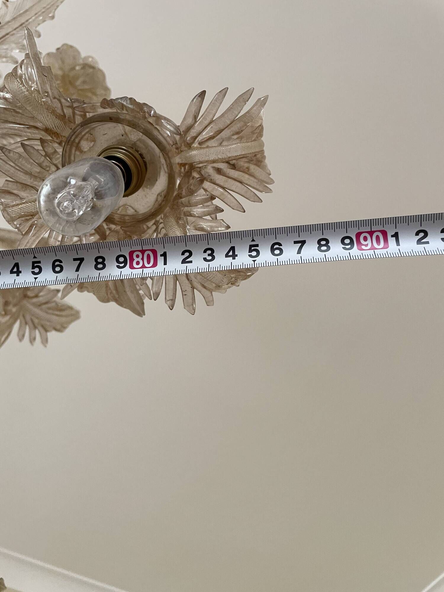 Vintage Venetian chandelier in Murano glass dusted with gold (6 arms)