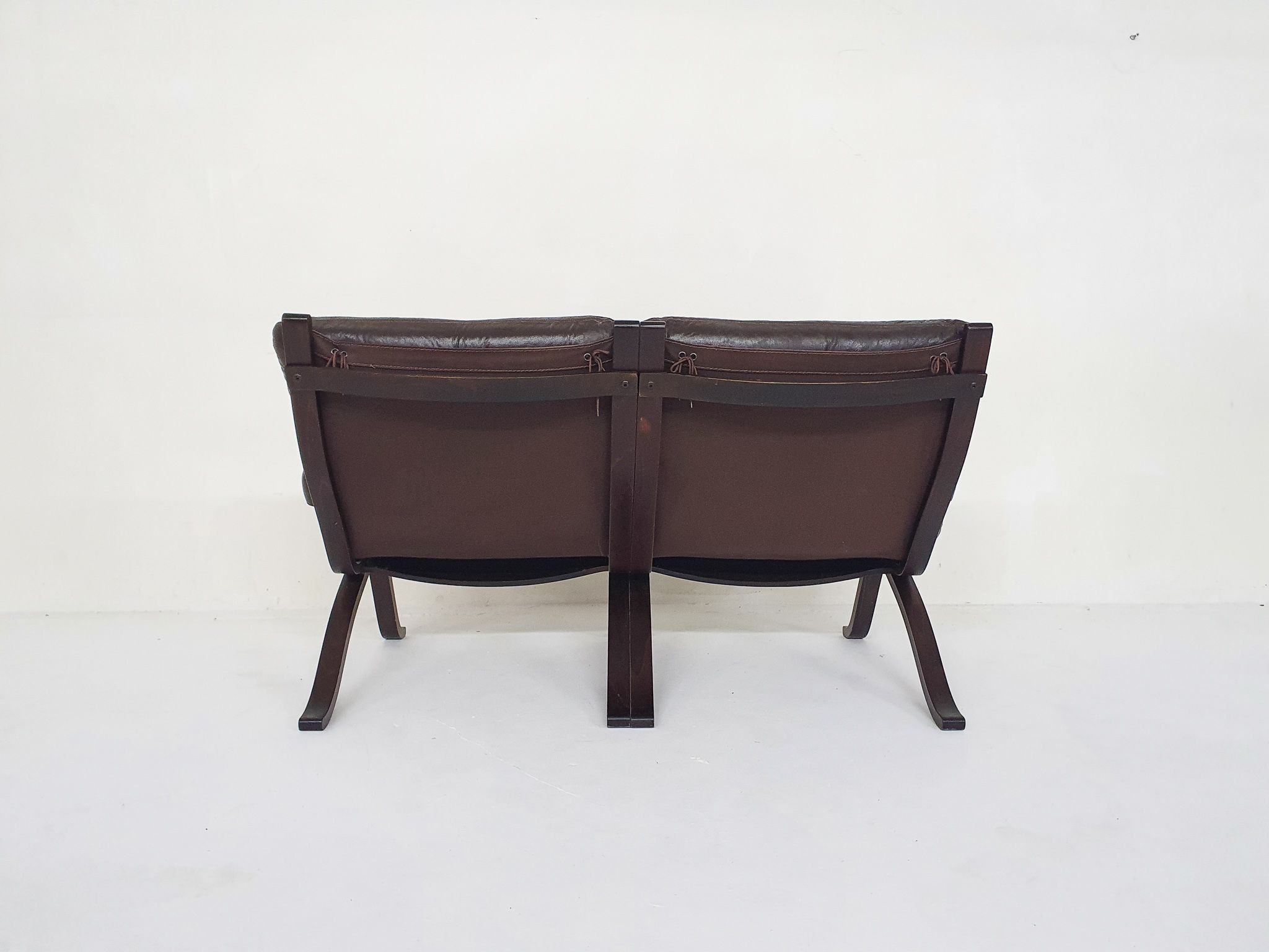 Brown leather two-seater sofa, Norway 1970's