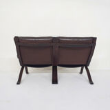 Brown leather two-seater sofa, Norway 1970's