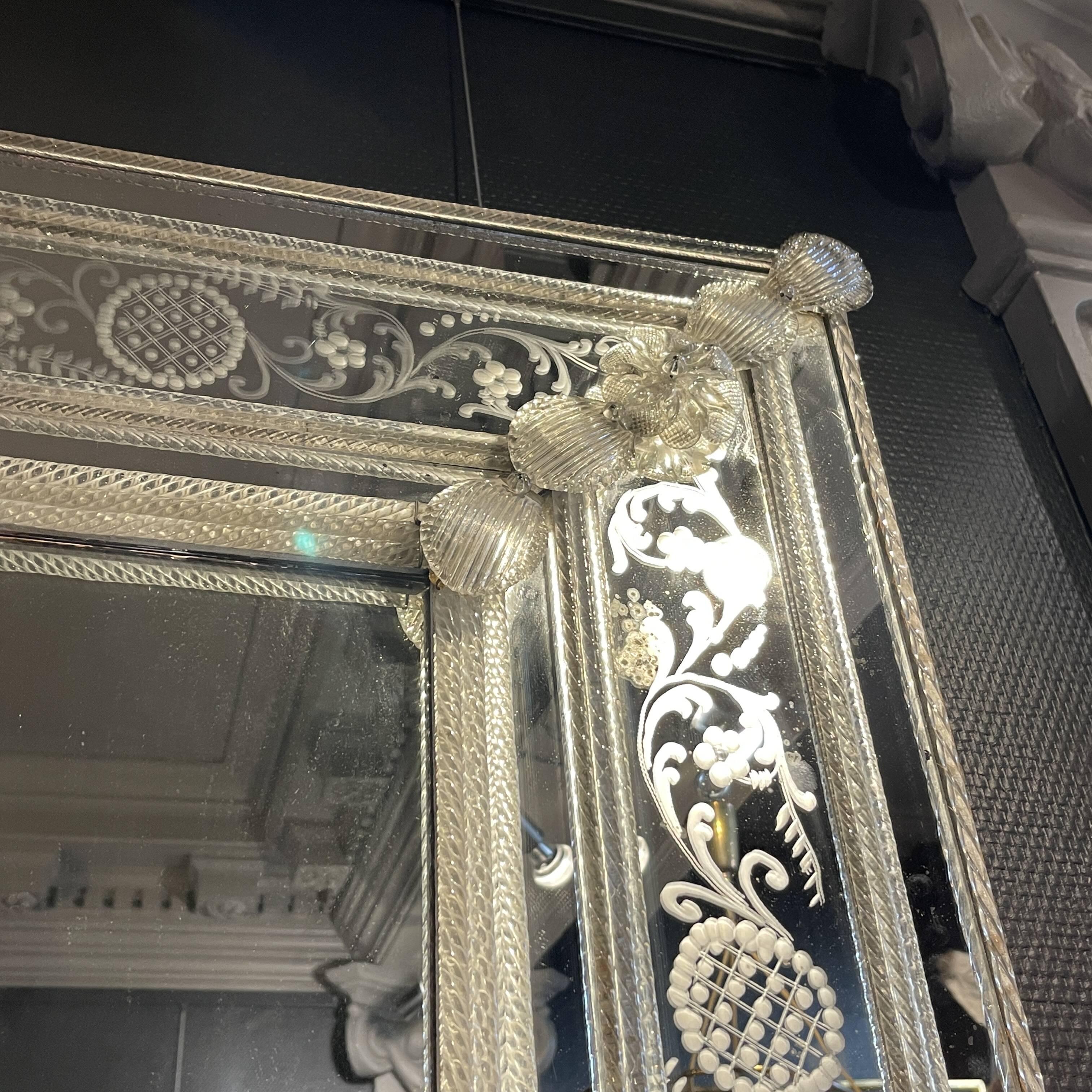 Barovier & Toso Murano, mirror with engraved borders, early 20th century.