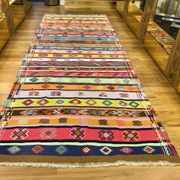 Colorful runner rug, handmade turkish kilim rug with ethnic patterns