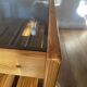 Vintage coffee table in pine and smoked glass