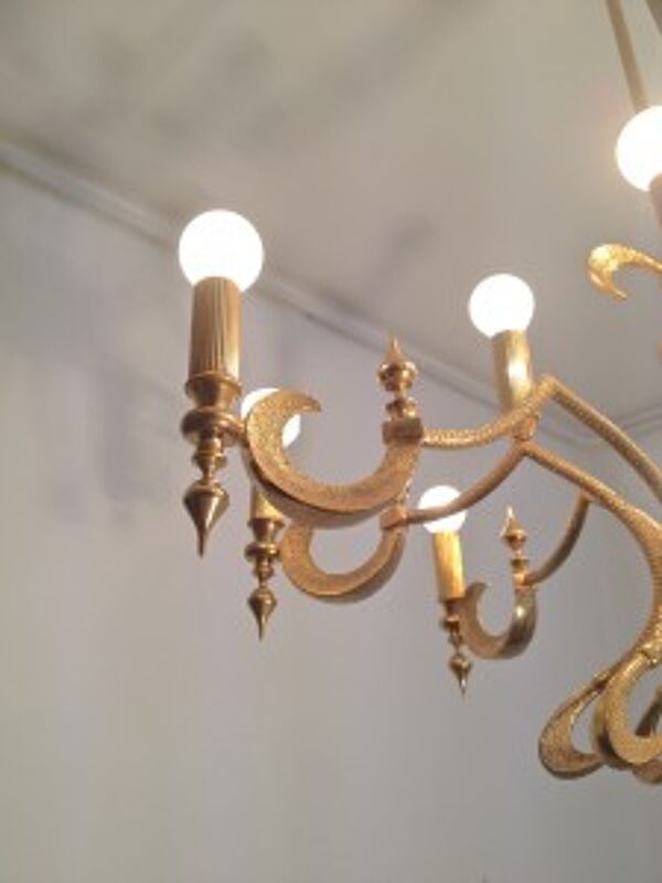 Extraordinary Mid Century Regency Style Brass Chandelier, Italian Manufacture   chandelier
