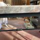 Table cast iron enamelled gold, top marble