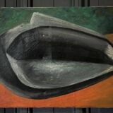 Oil on canvas by A. Gareau 1959 still life with ceramics
