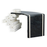 Vintage Writing Desk with Black and White Stone Veneer and Brass Inlays