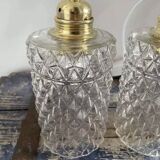 Set of two vintage chiseled glass pendant lights