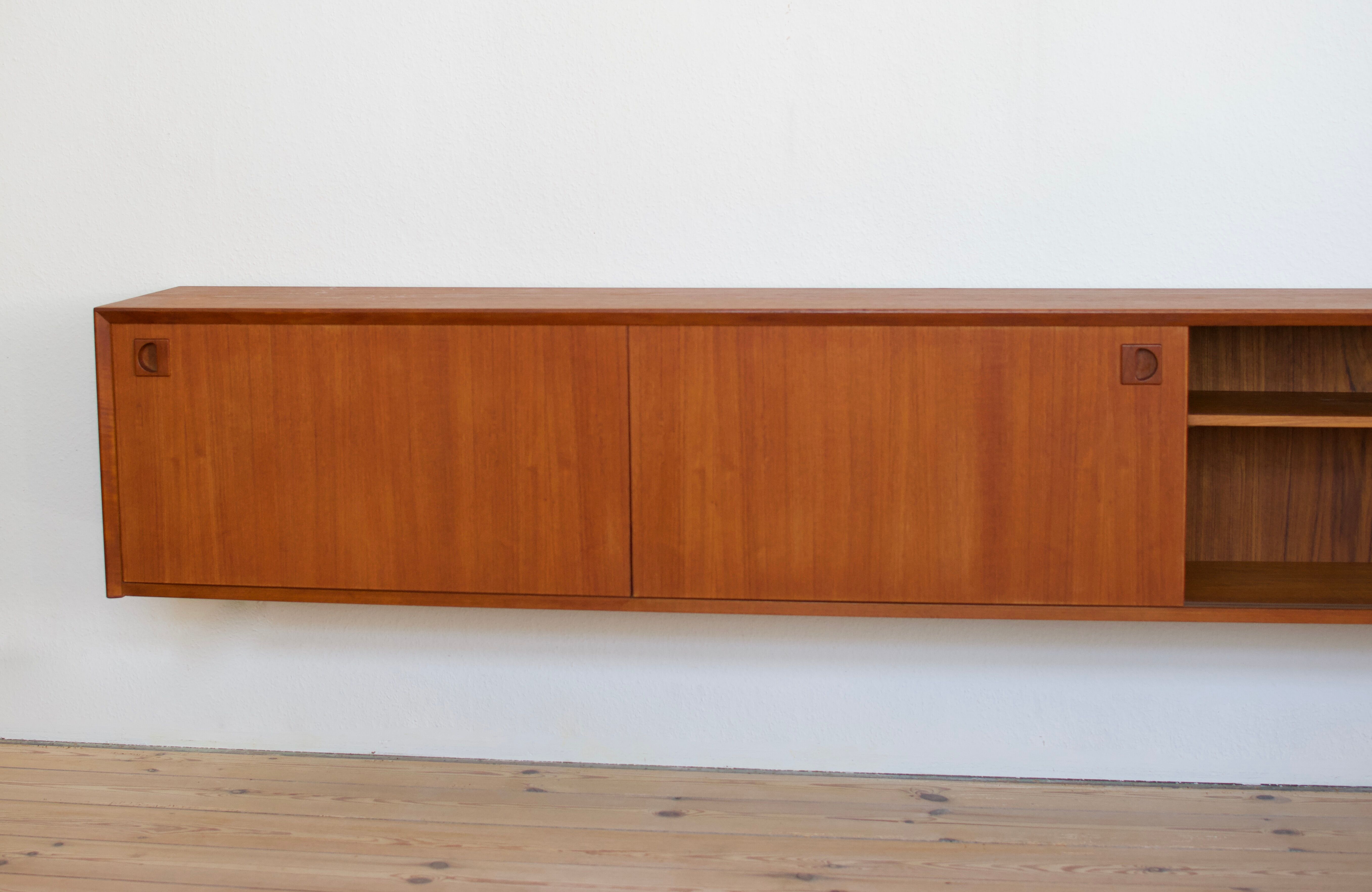 Danish MidCentury Teak Wall Mounted Sideboard, 1960s.