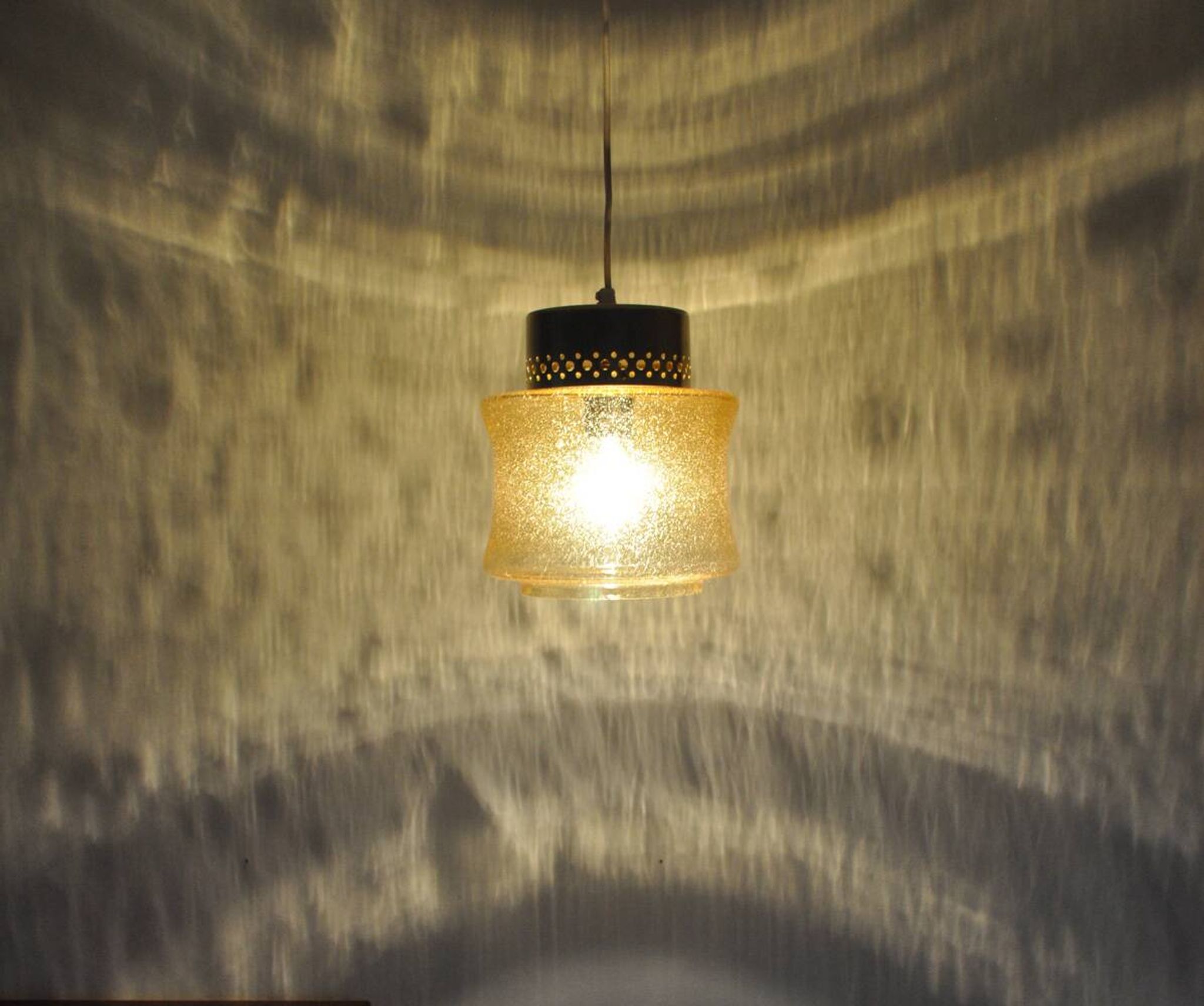 Danish vintage brass and glass pendant