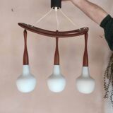 Rispal teak and opaline chandelier from the 50s