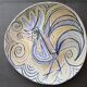 Assiette en céramique craquelée - Motif coq - Années 1960