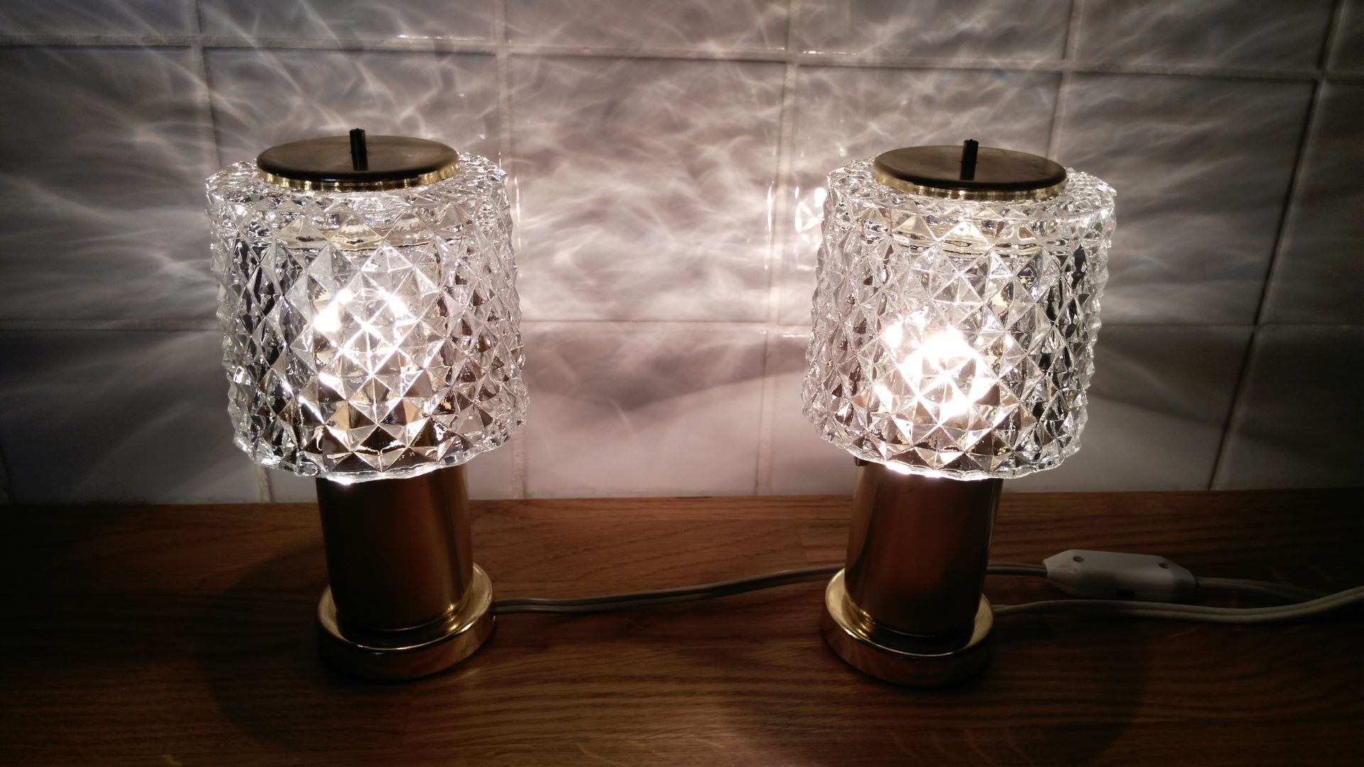 Lamps with lampshades in glass of Kamenický Šenov 1970 s