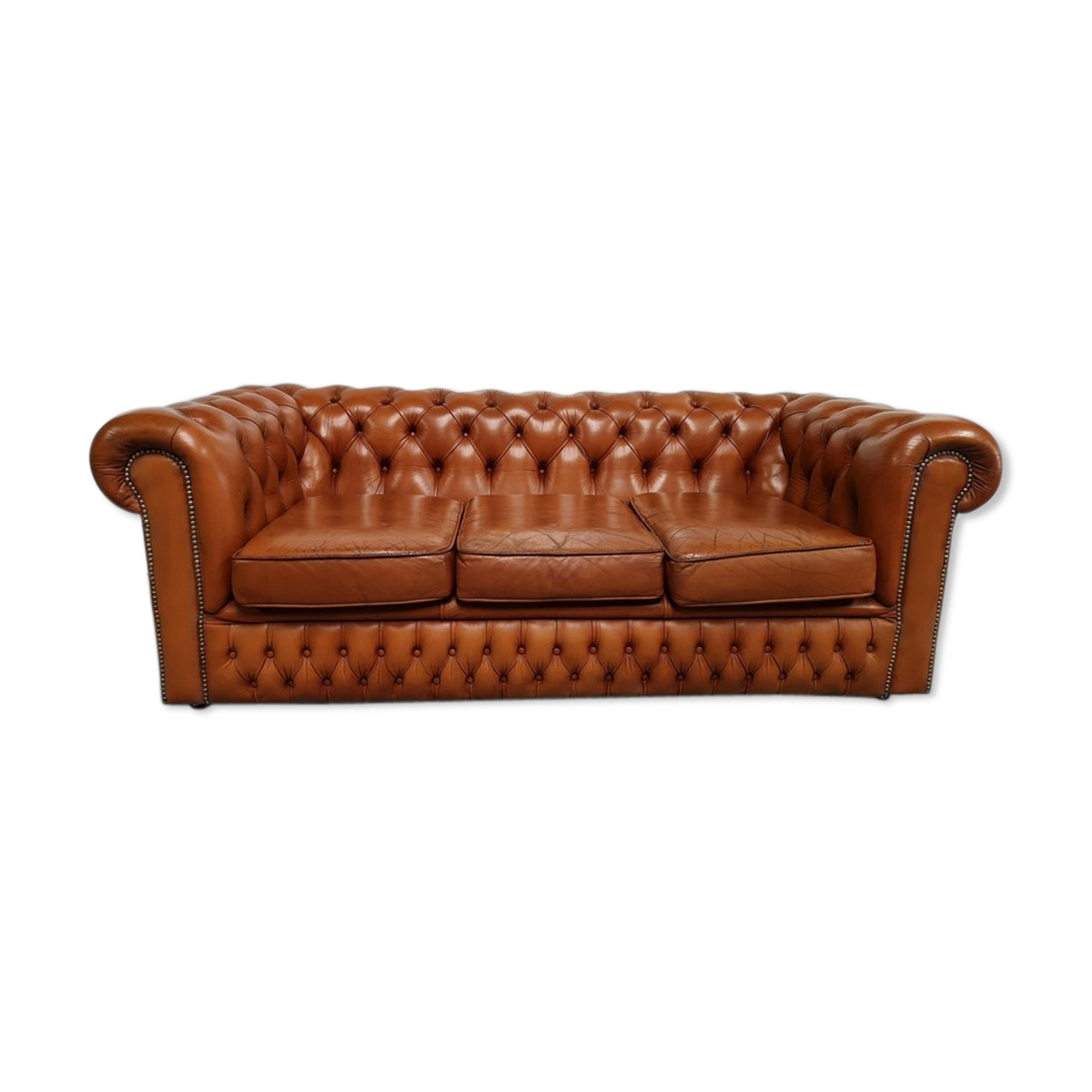 Light brown leather chesterfield sofa