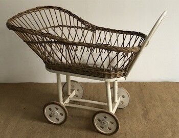 Antique toy, wicker doll cradle