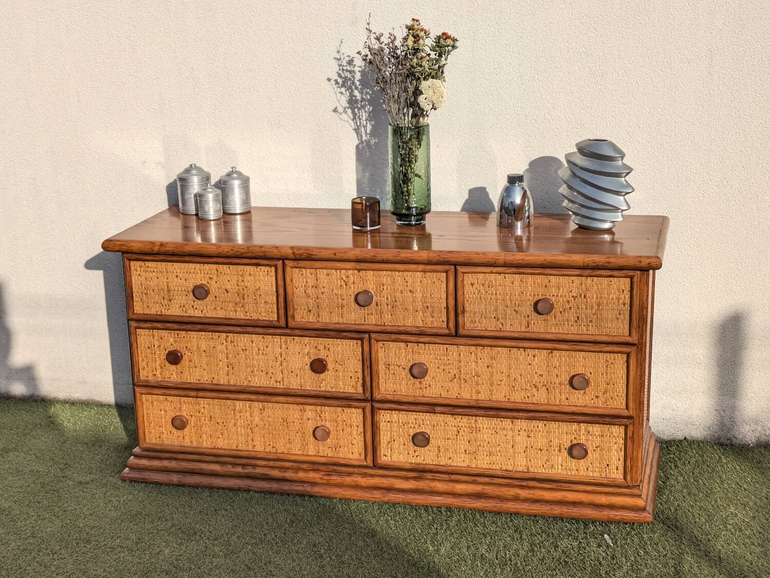 Vintage Enfilade Commode Maugrion Rattan - Roche Bobois