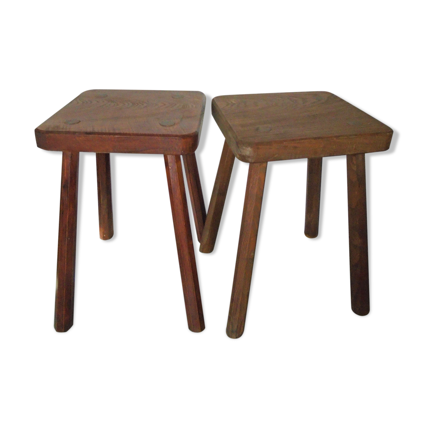 2 ancient brutalist wood stools