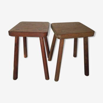 2 ancient brutalist wood stools