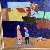 Oil on canvas "View of the port"