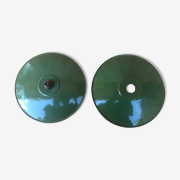 Duo of industrial bowl suspension in green swaddled sheet metal