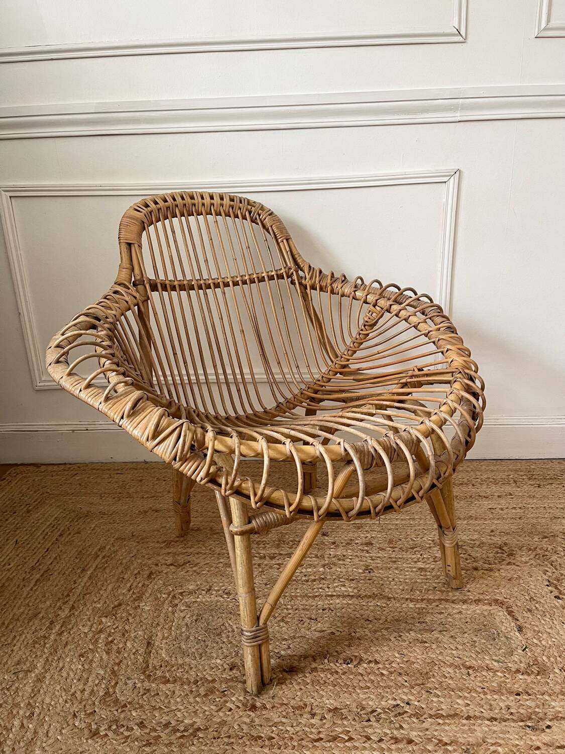 Fauteuil en rotin vintage
