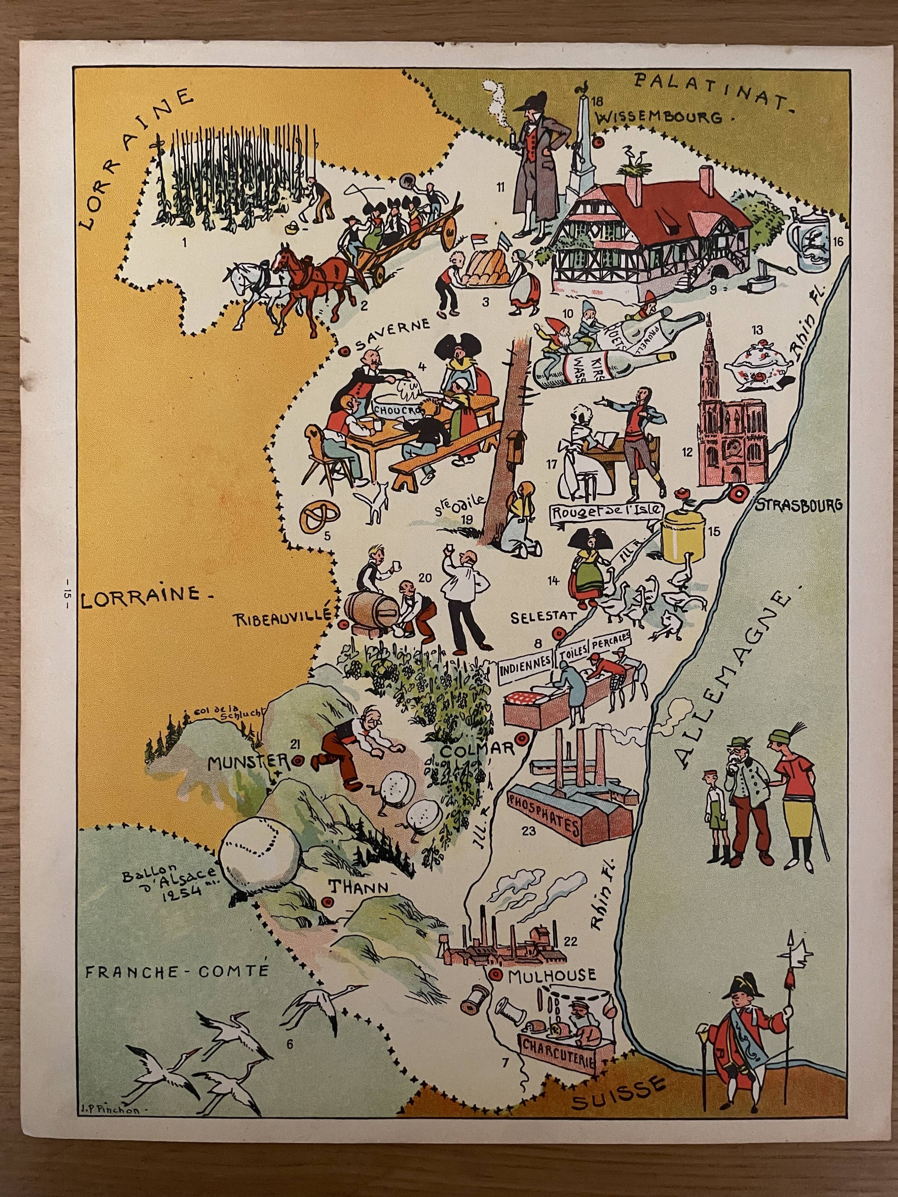 Vintage poster illustrated map of Alsace - JP Pinchon