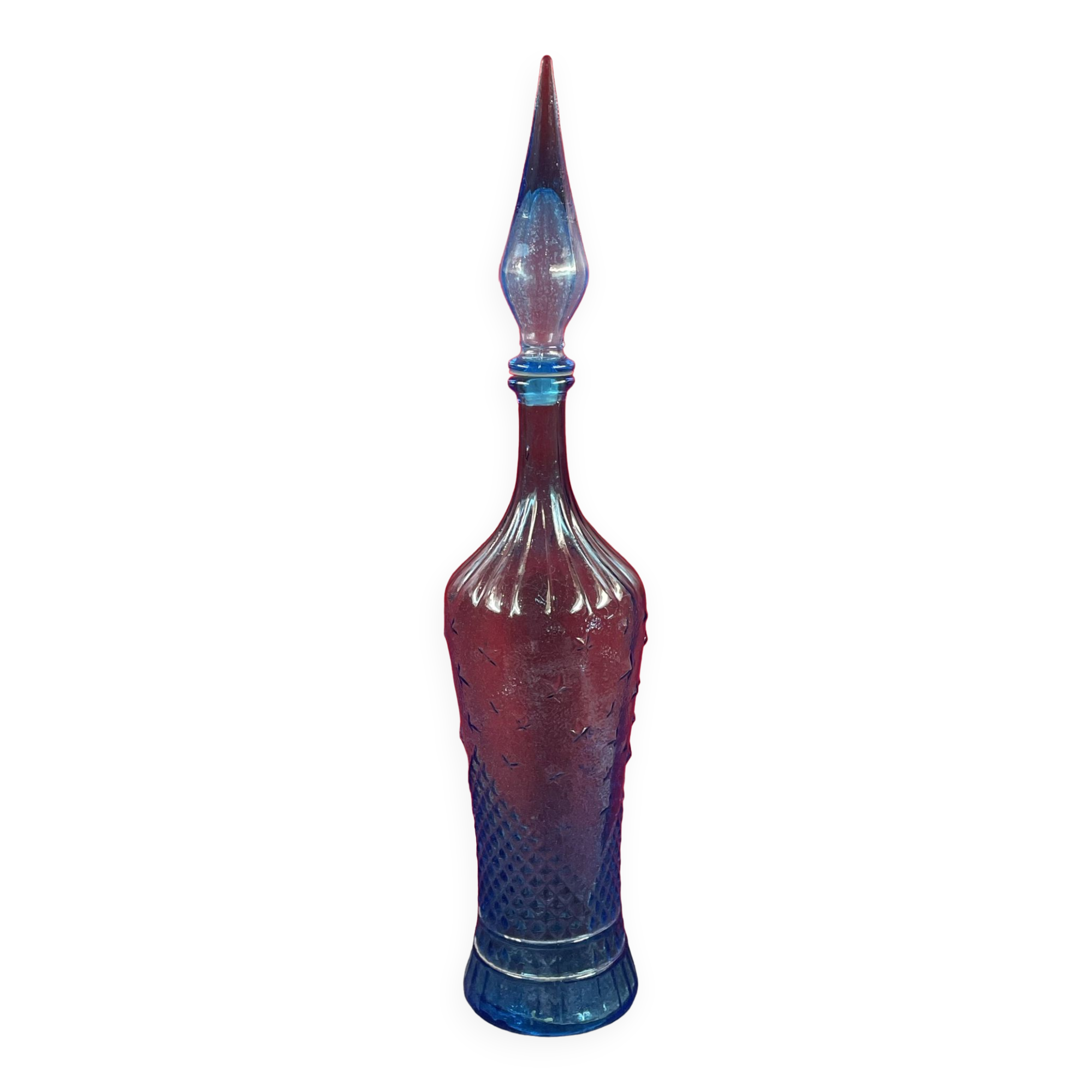 Empoli glass genie bottle, Italy vintage 1960, quite rare model 58 cm