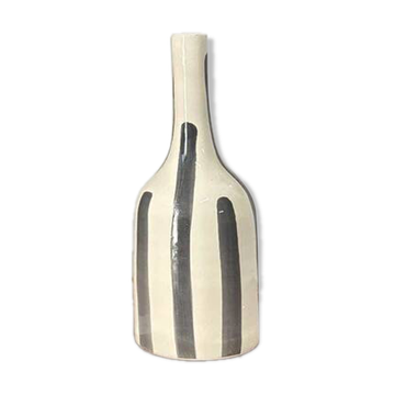 Vase artisanal bouteille gris rayé