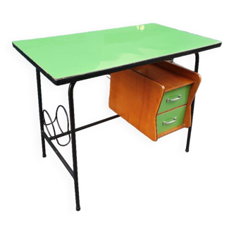Green formica and metal desk, wood, 1960