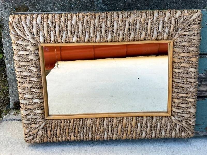 Large Mirror with Rattan Frame, 70 cm x 51 cm