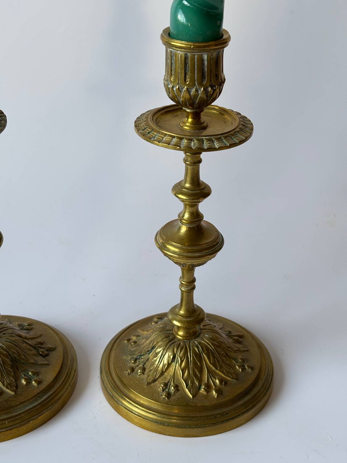 Pair of neoclassical brass candlesticks
