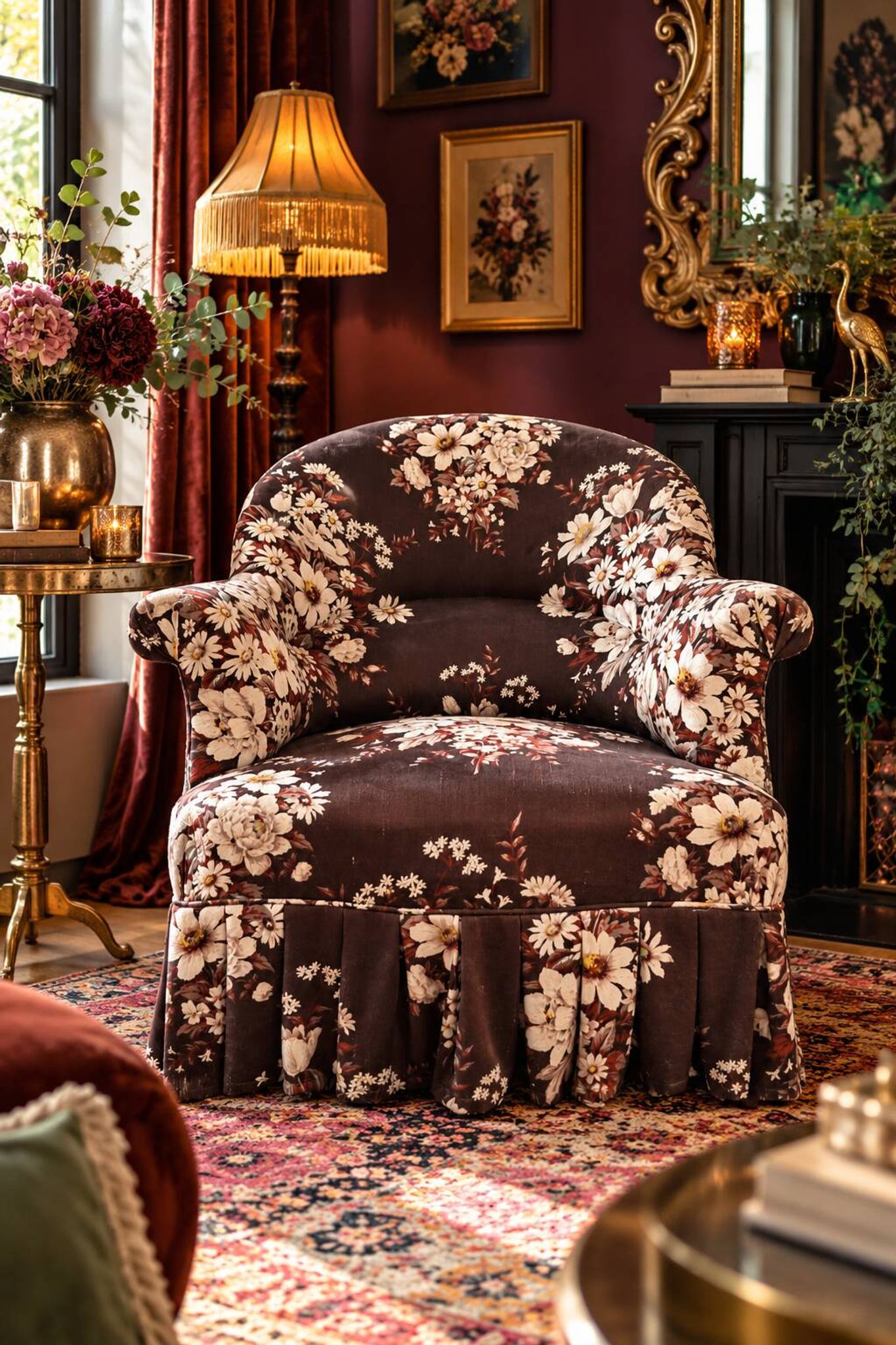 Napoleon III toad chair – Antique structure, floral fabric