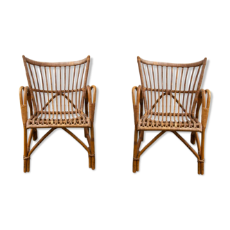Pair of fan rattan chair