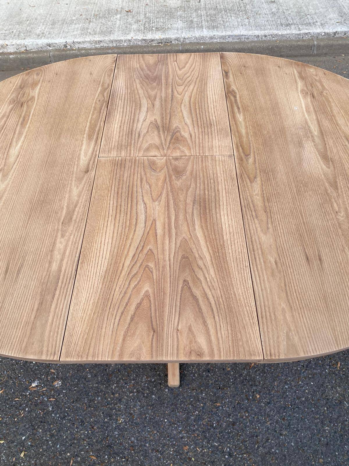 Scandinavian round extendable dining table Baumann stripped teak 1960