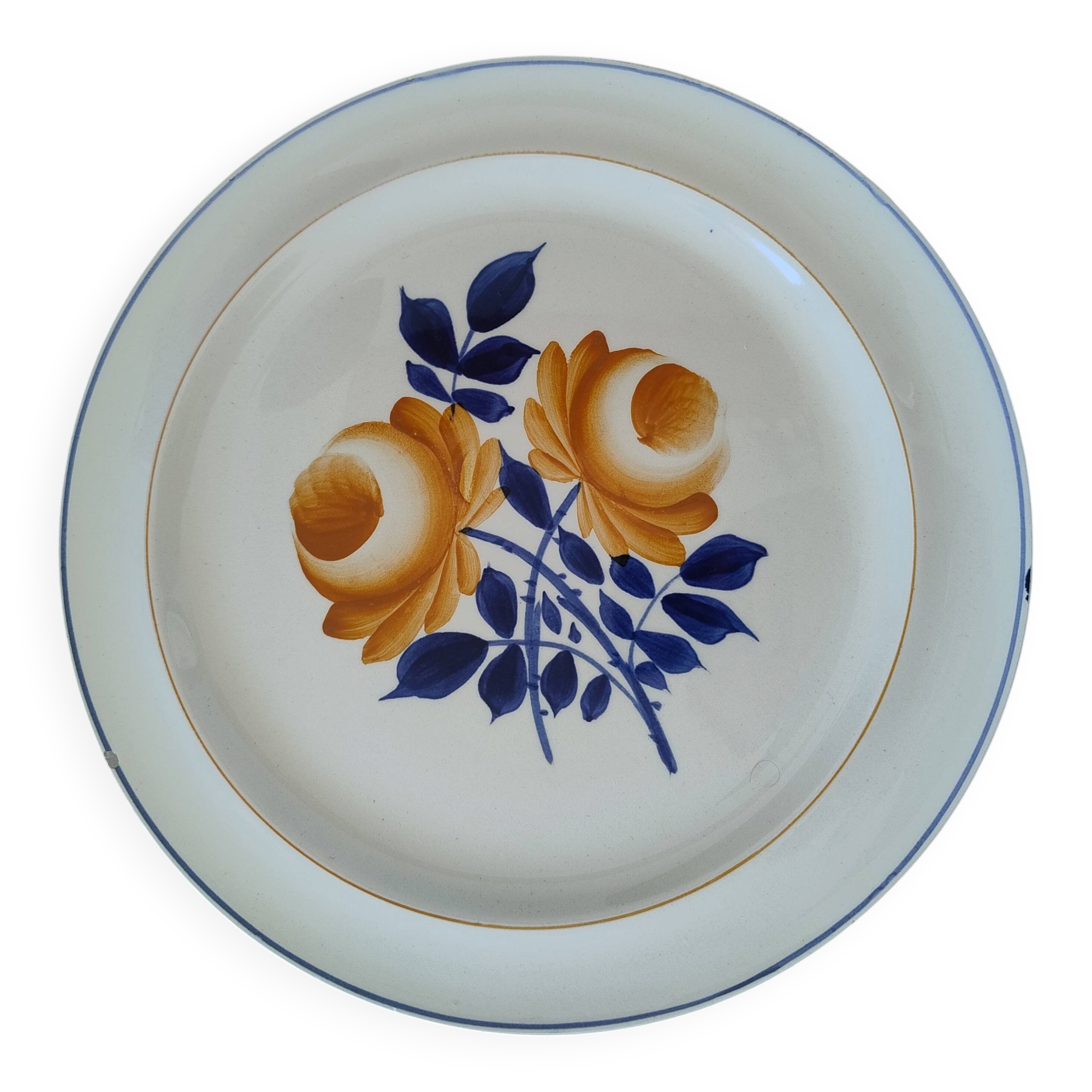 Plat sur pied vintage en faïence Moulin des Loups modèle Roubaix