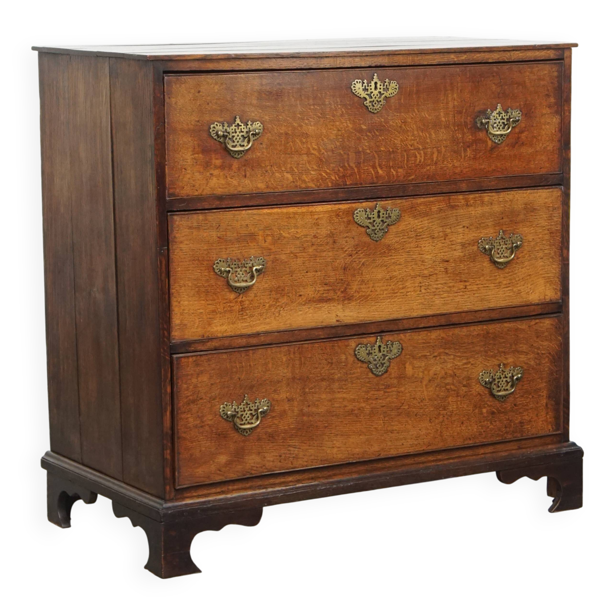 Commode anglaise ancienne du XVIIIe siècle à 3 tiroirs