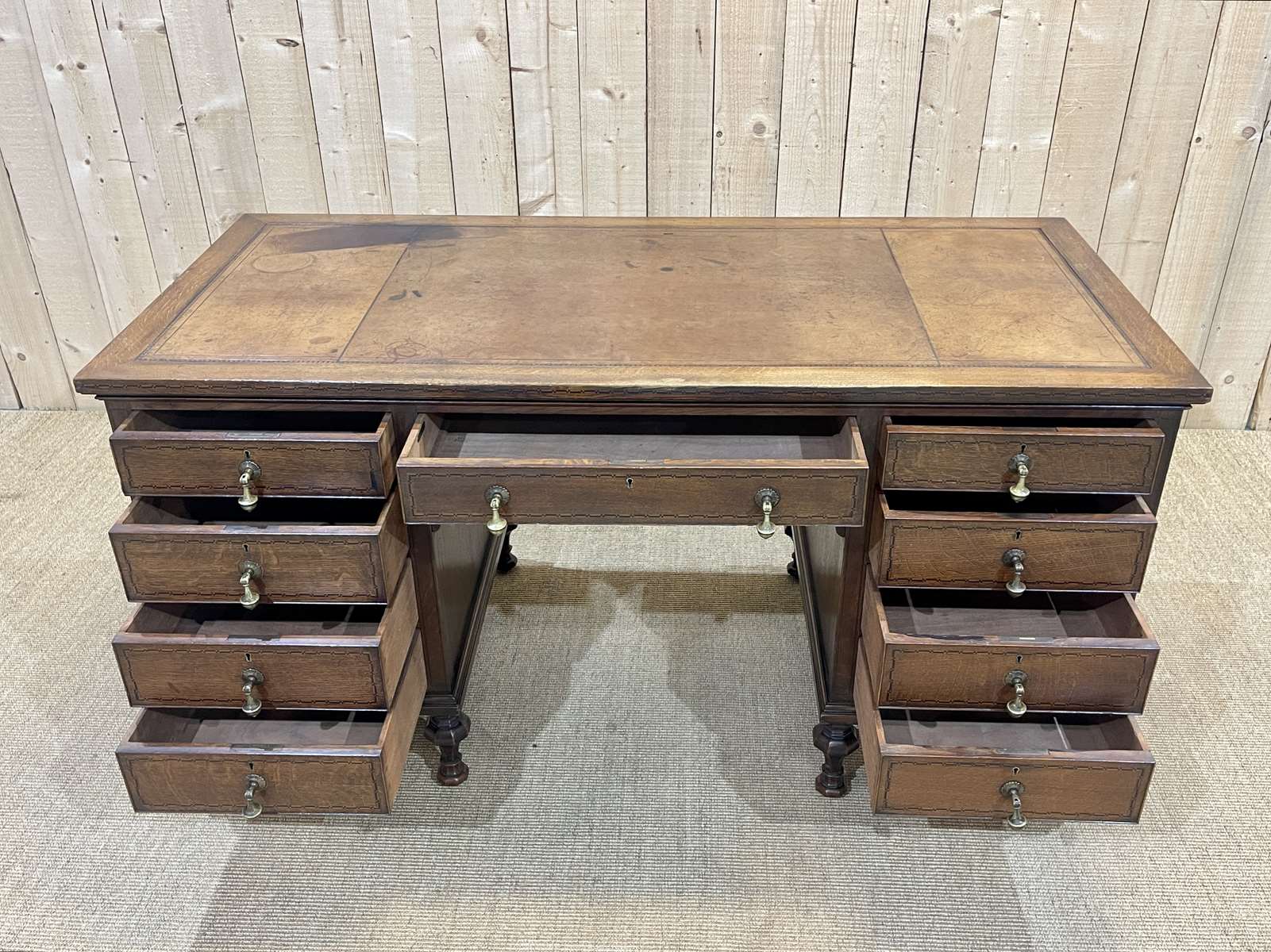 1930s English flat desk in oak