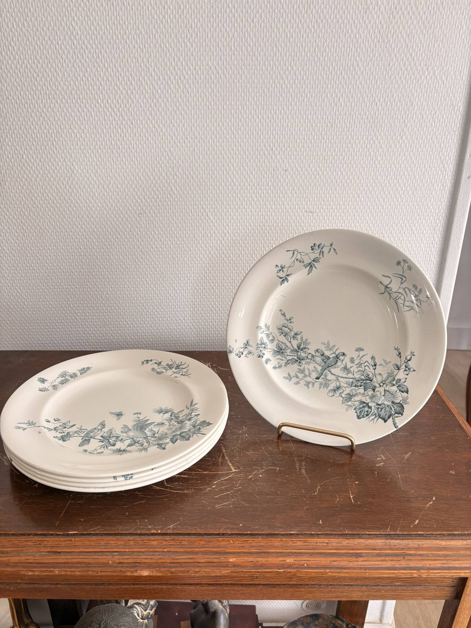 Lot 5 Plate Plates Faience Longwy Model Mignon